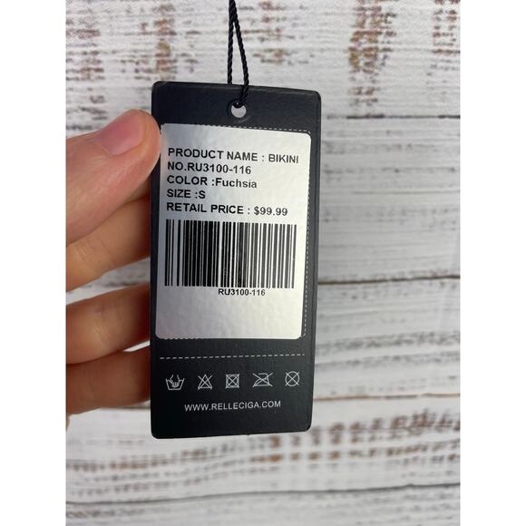 Relleciga Fuchsia Pink Push-up Bikini Top NEW Twist Front Swimsuit Small Strappy - Picture 3 of 6